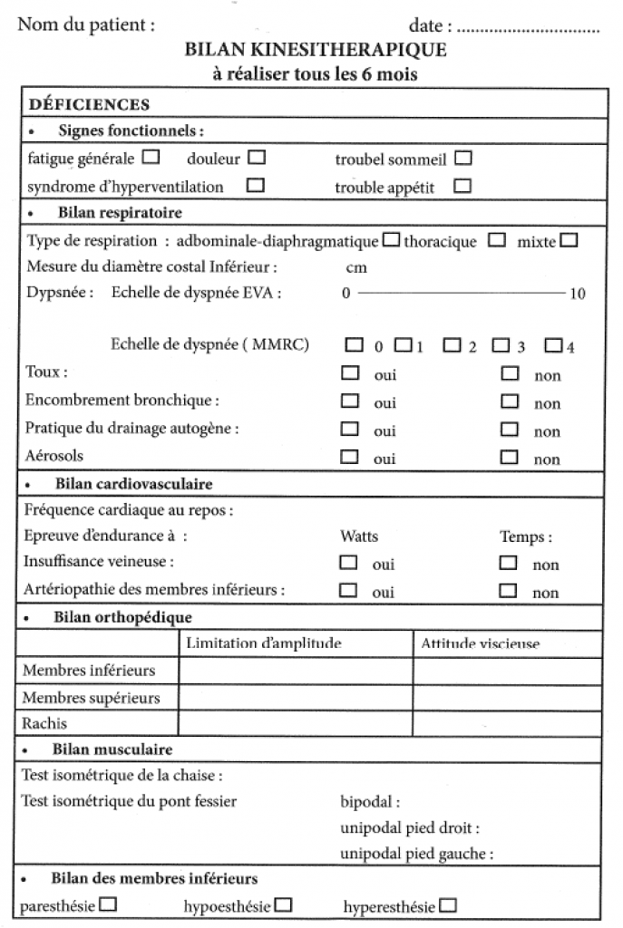 Bilan de kinésithérapie